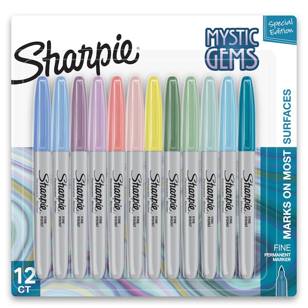 Permanent Markers, Fine Point, Mystic Gem Colors, 12PK